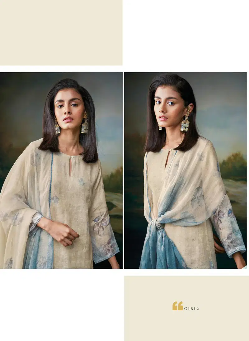 Harlett By Ganga Heavy Pure Linen Printed Dress Material Wholesalers In Delhi